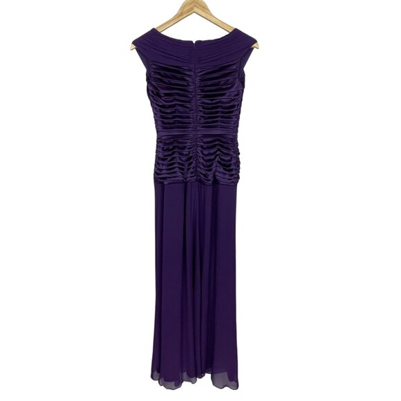 TADASHI COLLECTION PURPLE SILK CHIFFON V-NECK PLEATED GOWN - Picture 6 of 9
